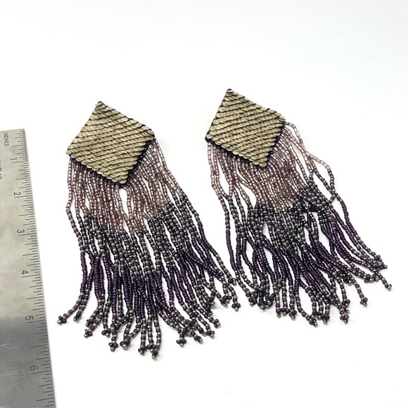 New Anthropologie x Olivia Dar Tasseled Beaded Cleopatra Drop Earrings - Picture 2 of 6